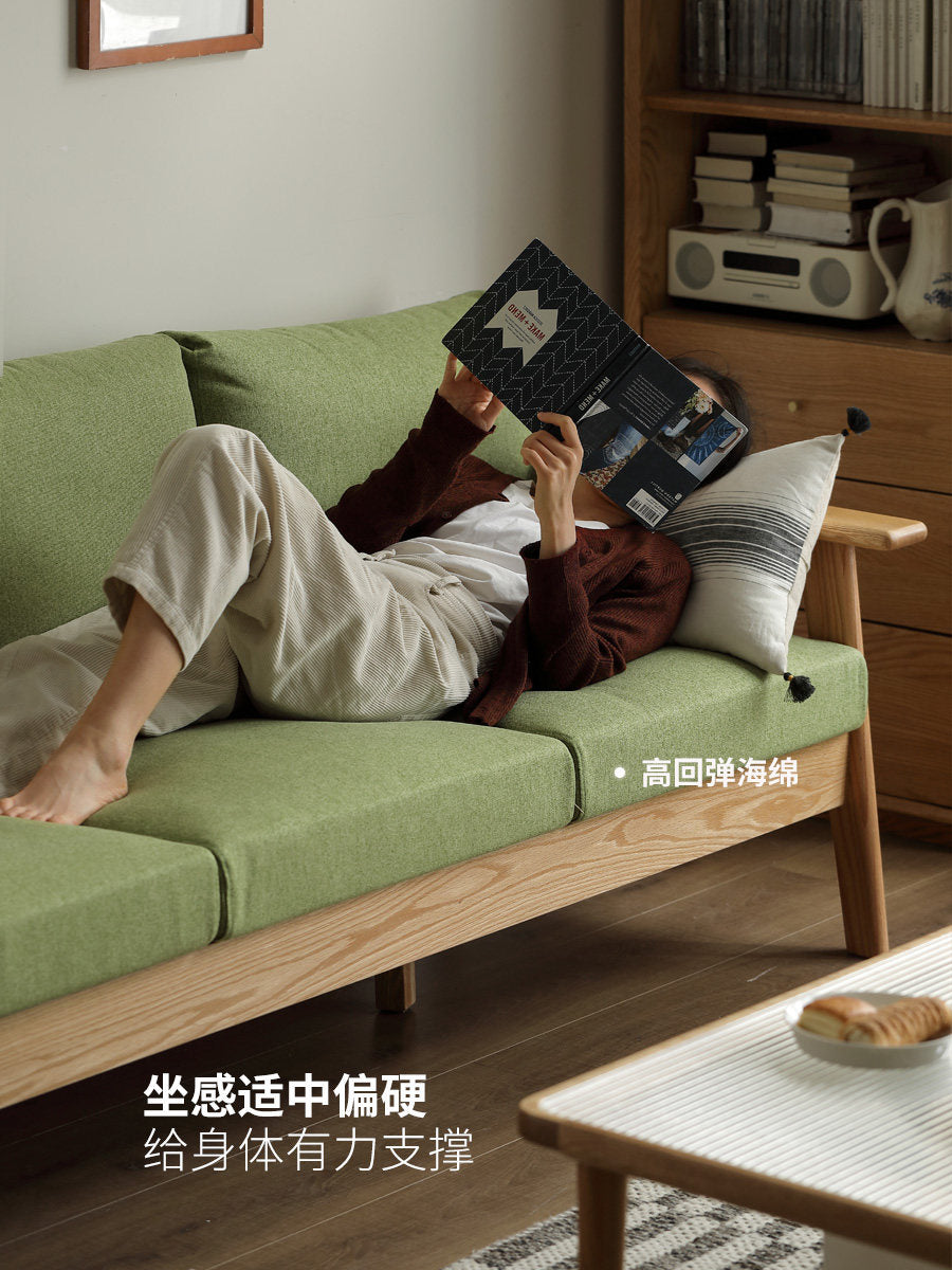 布艺沙发日式小户型客厅实木简约现代橡木三人位沙发